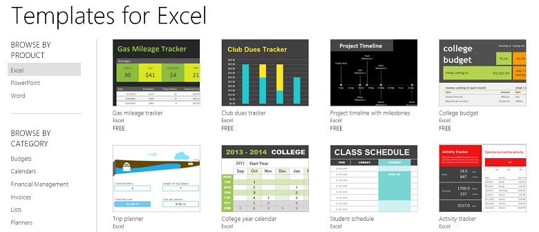 Templates for Excel