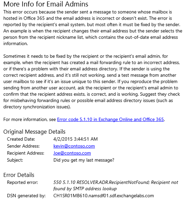 Enhanced non-delivery reports in Office 365 7