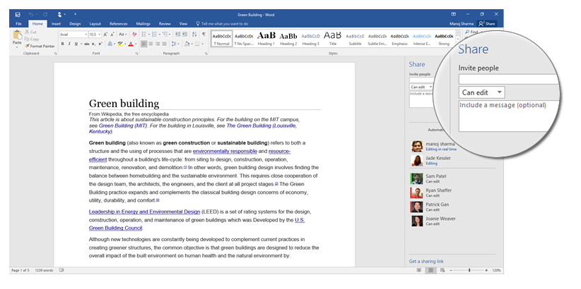 Share with the click of a button in Office 2016 1