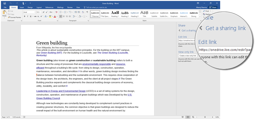 Share with the click of a button in Office 2016 2