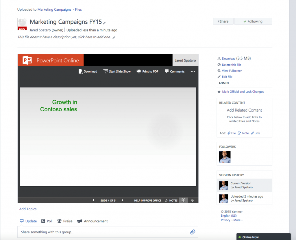 Preview files in Yammer using Office Online.