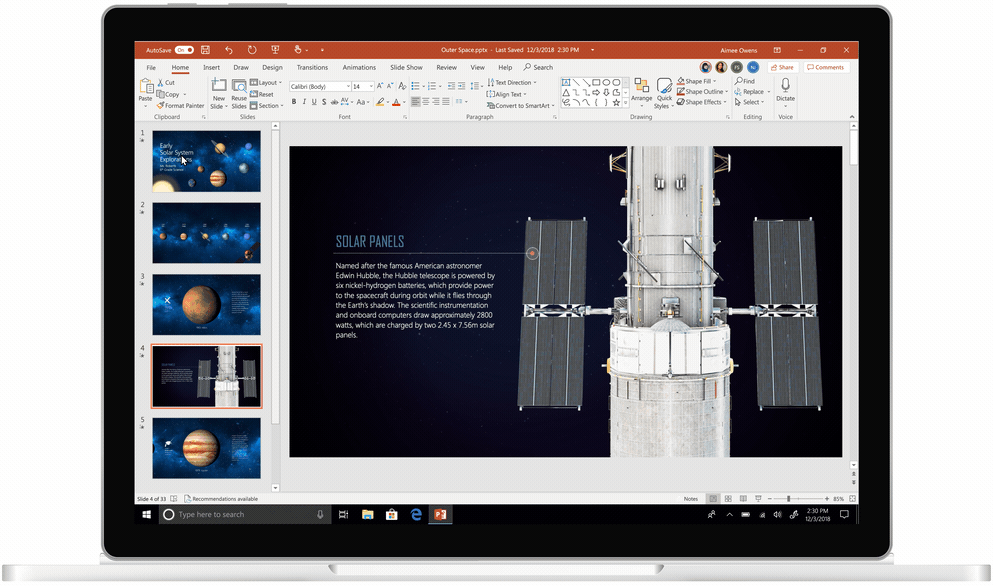 Animated image of a laptop open, PowerPoint's Reuse Slides feature on its screen.