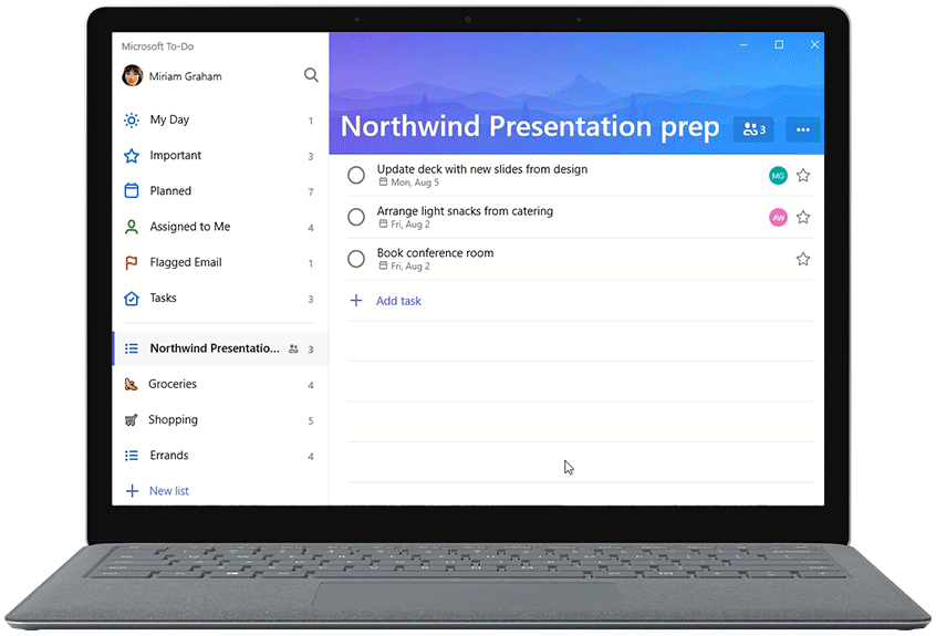 Animated screenshot of a task being assigned in Microsoft To-Do.