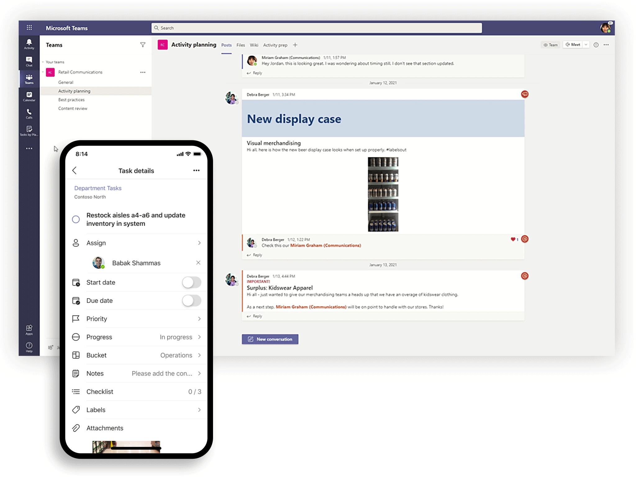 Animated GIF showcasing the new task publishing feature as a part of Microsoft Teams