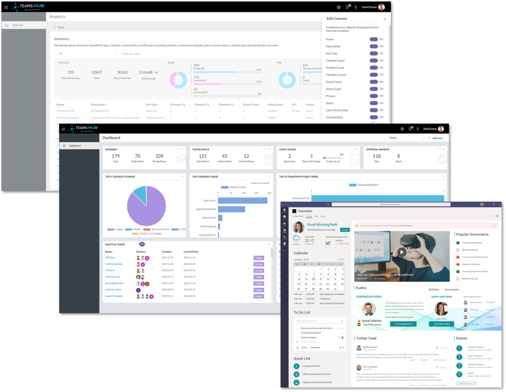 Image displaying the different screens and interface of Cyclotron’s TeamsHub for governance and security.