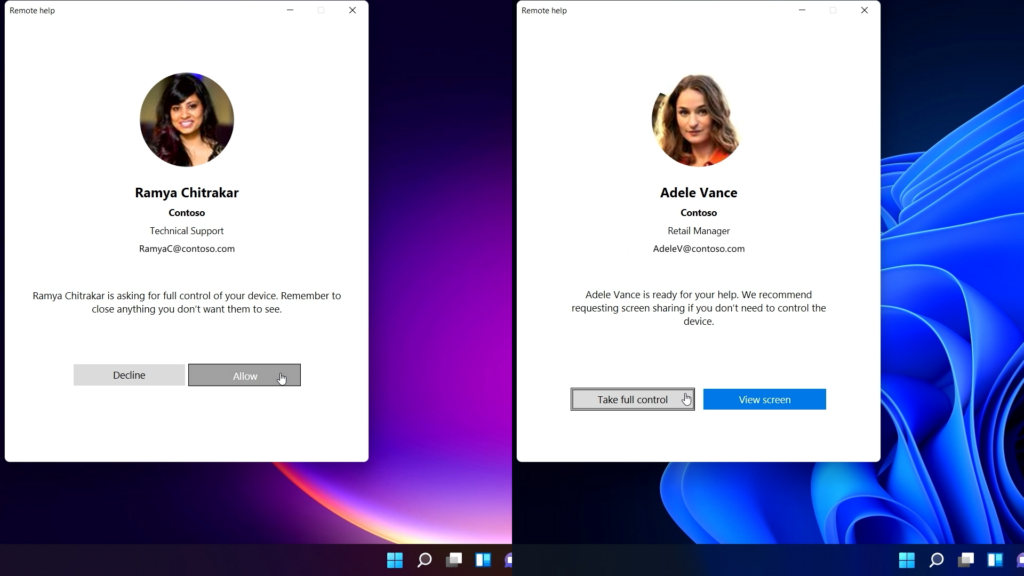 Remote help trust experience where you can choose view-only or full control connections for real-time assistance.