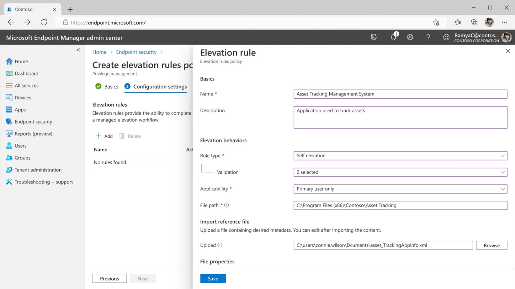 Microsoft Endpoint Manager allows users to create rules to elevate standard user permissions.