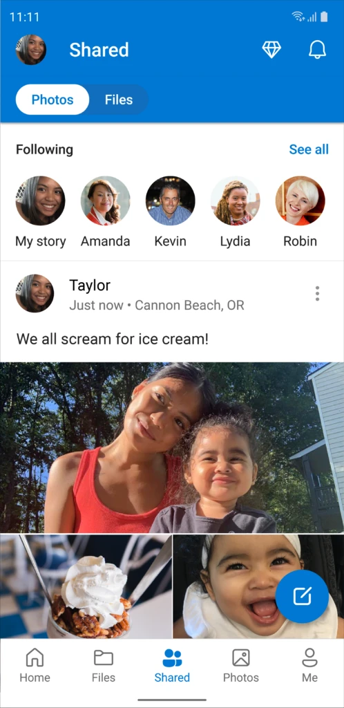 Images of people and food shared with privately with family and friends.