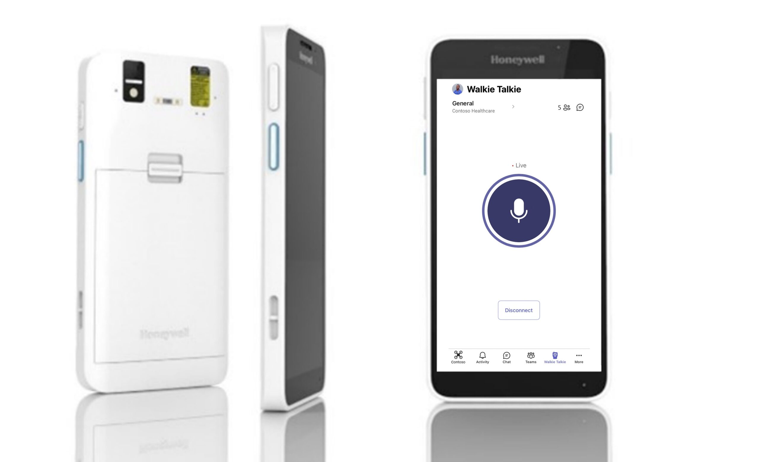 Honeywell healthcare devices showing Walkie Talkie in Microsoft Teams.