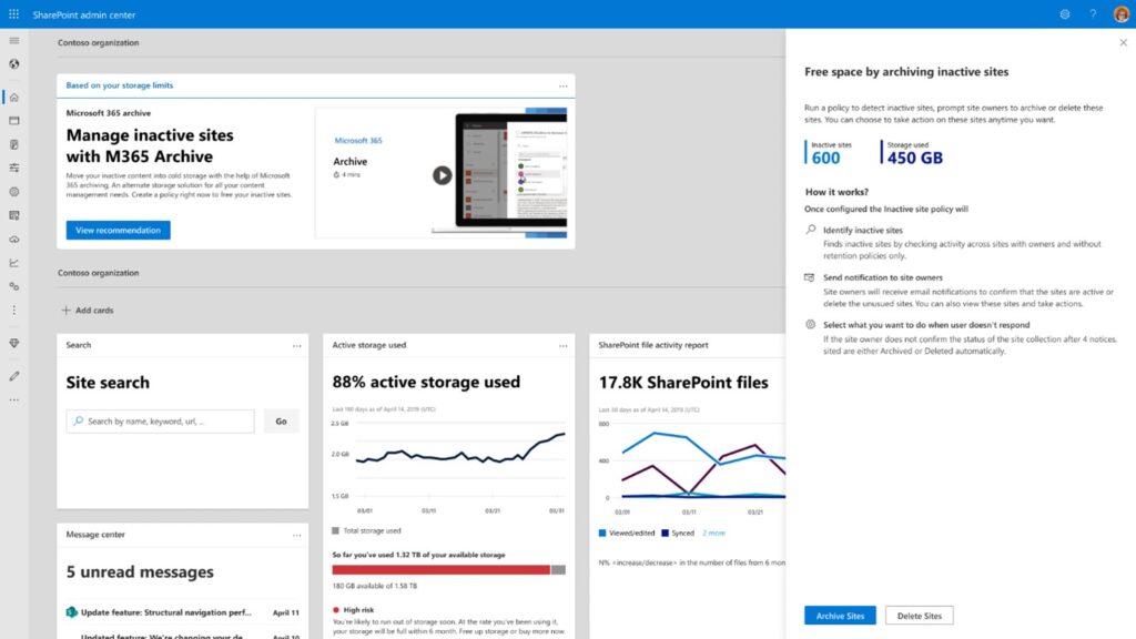 A screenshot of the SharePoint admin center