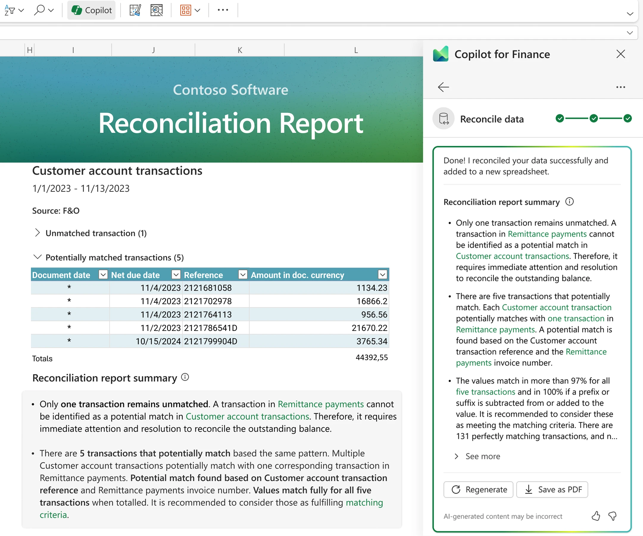 Copilot for Finance Reconciliation Report