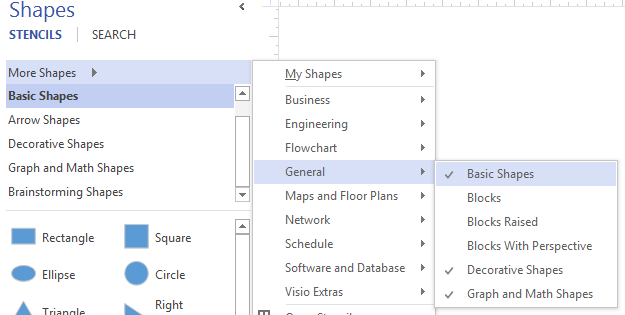 Visio More Shapes browse menu