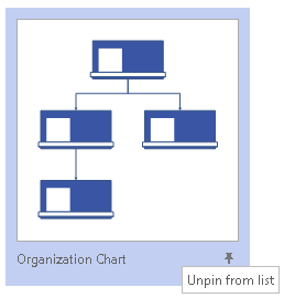 Visio start template unpin
