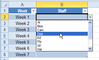Creating a drop-down list. 