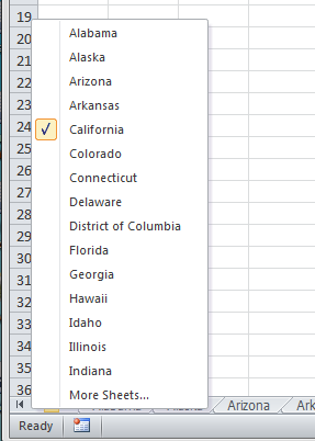 Pop-up list of worksheets in workbook Pop-up list of worksheets in workbook
