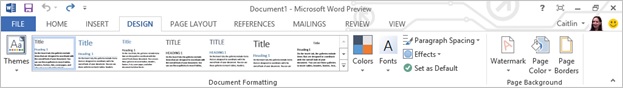 Design tab in Word Screenshot of the new design tab in Word