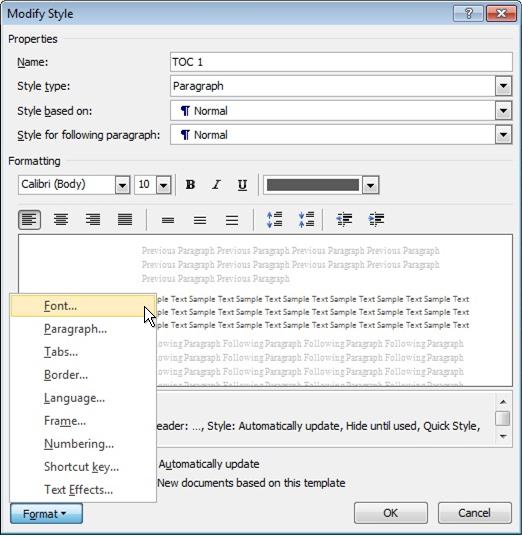 Modify Style dialog box.