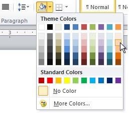 Shading colors in Word 2010