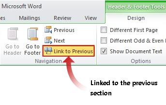Link to Previous is turned on