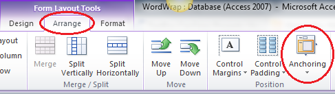 The Anchoring command on the Arrange tab